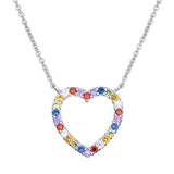 Rainbow Heart Necklace – 925 Silver & CZ Gemstones by Urban Pizazz. Shop the Rainbow Heart Necklace in 925 sterling silver with colourful CZ stones. Dainty, hypoallergenic and perfect for gifting or everyday wear.