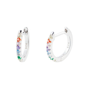 10mm Rainbow Huggie Hoop Earrings – 925 Silver & CZ by Urban Pizazz. Shop 10mm rainbow huggie hoops in 925 sterling silver. Colorful cubic zirconia stones, dainty, hypoallergenic, and perfect for everyday sparkle.