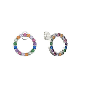 Rainbow Open Circle Stud Earrings – 925 Silver & CZ by Urban Pizazz. Discover our dainty 925 silver open circle studs with rainbow CZ stones. Hypoallergenic, colourful, and perfect for everyday wear or gifting in the UK.