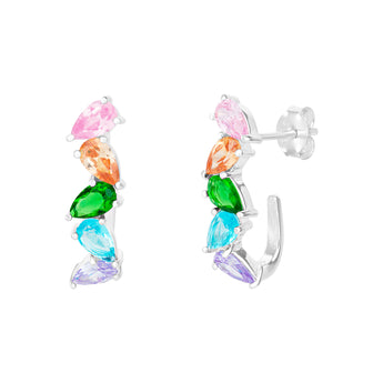 Rainbow Pear Drop Hoop Earrings – 925 Silver & CZ by Urban Pizazz. Shop our Rainbow Pear Drop Hoop Earrings. Colourful pear shaped cubic zirconia stones, dainty, hypoallergenic, and perfect for everyday sparkle.