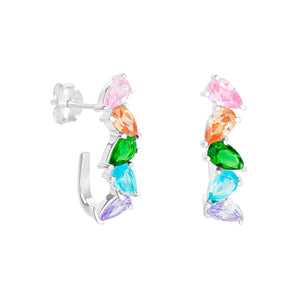 Rainbow Pear Drop Hoop Earrings – 925 Silver & CZ by Urban Pizazz. Shop our Rainbow Pear Drop Hoop Earrings. Colourful pear shaped cubic zirconia stones, dainty, hypoallergenic, and perfect for everyday sparkle.