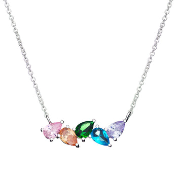 Rainbow Pear Drop Necklace – 925 Silver & CZ Stones by Urban Pizazz. Shop the Rainbow Pear Drop Necklace in 925 silver with pear-cut rainbow cubic zirconia accents. Dainty, hypoallergenic, and perfect for layering or gifting.