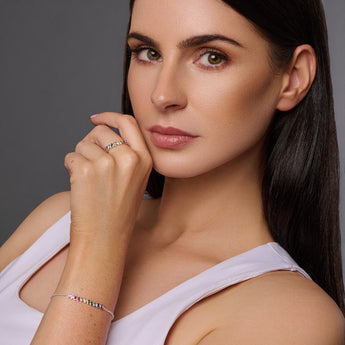 Silver Multi-Coloured Cubic Zirconia Bracelet and Ring - Rainbow Collection by Urban Pizazz