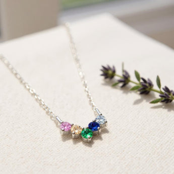 Rainbow Wishbone Necklace – 925 Silver & CZ Jewellery by Urban Pizazz. Discover our 925 silver Rainbow Wishbone Necklace with colourful CZ stones. A dainty symbol of luck, love & positivity. Hypoallergenic & gift-ready.