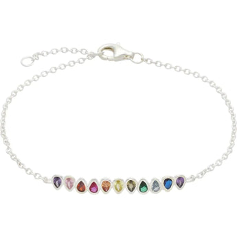 Rainbow CZ Bracelet – 925 Sterling Silver Jewellery by Urban Pizazz. Explore our 925 sterling silver Rainbow CZ Bracelet – a dainty, colourful piece with adjustable fit. Hypoallergenic, sparkly and perfect for everyday wear.