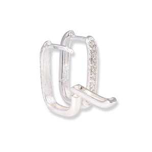 Silver Cubic Zirconia Rectangle Hoop Earrings
