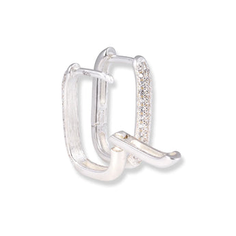 Silver Cubic Zirconia Rectangle Hoop Earrings