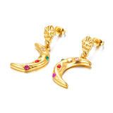 Amnesia Jewellery | Gold Plated Gem Cresent Moon Earrings