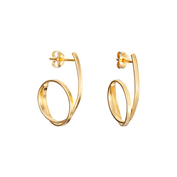 18ct Gold Plated Ribbon Loop Drop Earrings, 925 Sterling Silver