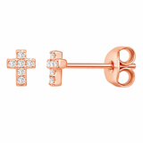 Rose Gold Plated Cubic Zirconia Cross Stud Earrings