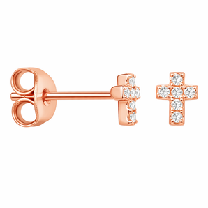 Rose Gold Plated Cubic Zirconia Cross Stud Earrings