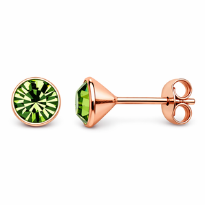 Rose Gold Plated Emerald Cubic Zirconia Silver Stud Earrings