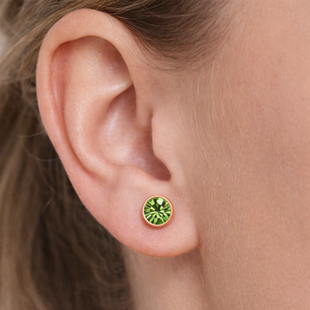 Urban Pizazz Model Wearing Our Rose Gold Plated Emerald Cubic Zirconia Silver Stud Earrings