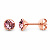 Rose Gold Plated Pink Tourmaline CZ Sterling Silver Stud Earrings