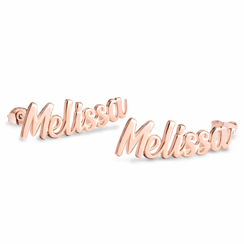 Rose Gold Plated Sterling Silver Curved Name Personalised Stud Earrings