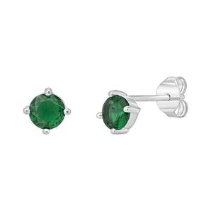 925 Sterling Silver Round CZ Emerald Studs
