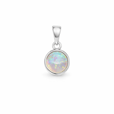 Round Opal Sterling Silver Pendant For Silver Necklaces