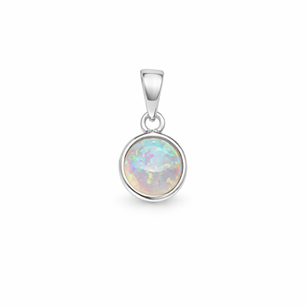 Round Opal Sterling Silver Pendant For Silver Necklaces