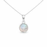 Round Opal Sterling Silver Pendant Necklace