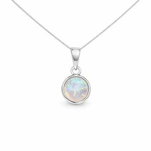 Round Opal Sterling Silver Pendant Necklace