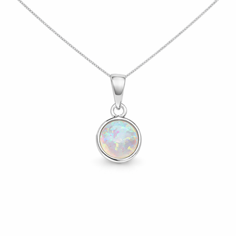 Round Opal Sterling Silver Pendant Necklace
