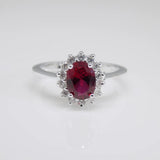 Ruby CZ Silver Cluster Ring