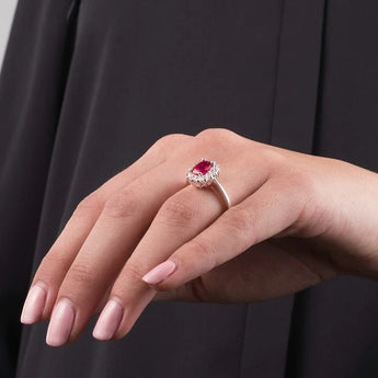 Ruby CZ Silver Cluster Ring