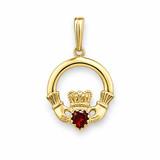 9ct Gold Ruby Cubic Zirconia Claddagh Pendant
