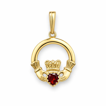 9ct Gold Ruby Cubic Zirconia Claddagh Pendant