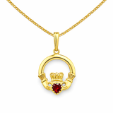 9ct Gold Ruby Cubic Zirconia Claddagh Pendant Necklace