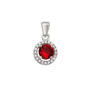 Silver Ruby Cubic Zirconia Halo Pendant Necklace