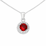 STerling Silver Ruby Cubic Zirconia Halo Pendant Necklace
