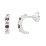 925 Sterling Silver & Ruby CZ Half Hoop Earrings