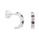 925 Sterling Silver & Ruby CZ Half Hoop Earrings