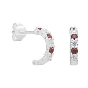 925 Sterling Silver & Ruby CZ Half Hoop Earrings
