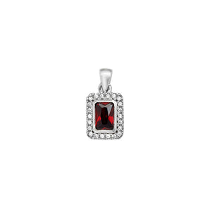 Ruby Rectangle Halo Pendant Necklace