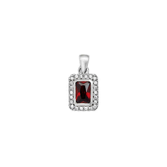 Ruby Rectangle Halo Pendant Necklace