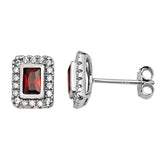Silver Ruby Cubic Zirconia Square Stud Earrings
