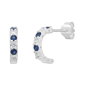Sterling Silver & Sapphire CZ Half Hoop Earrings