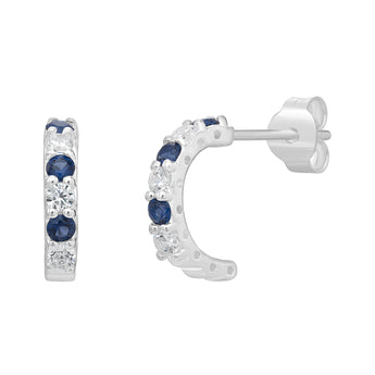 Sterling Silver & Sapphire CZ Half Hoop Earrings