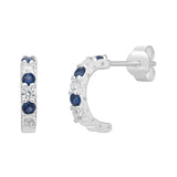 Sterling Silver & Sapphire CZ Half Hoop Earrings