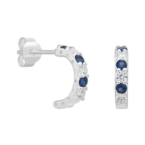 Sterling Silver & Sapphire CZ Half Hoop Earrings