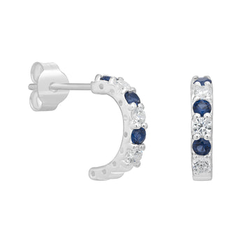 Sterling Silver & Sapphire CZ Half Hoop Earrings