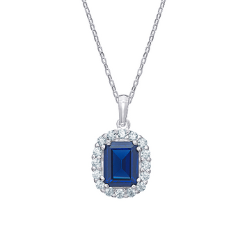 Sapphire Cubic Zirconia Silver Pendant Necklace