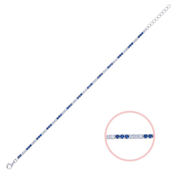 925 Sterling Silver Sapphire Cubic Zirconia Tennis Bracelet