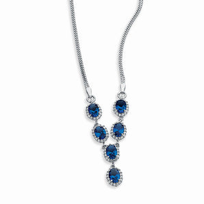 Sapphire Cubic Zirconia Silver Statement Drop Necklace
