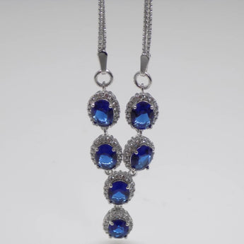 Sapphire Cubic Zirconia Silver Statement Drop Necklace