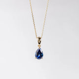 9ct Gold Sapphire Cubic Zirconia Pear Drop Pendant Necklace