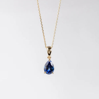 9ct Gold Sapphire Cubic Zirconia Pear Drop Pendant Necklace