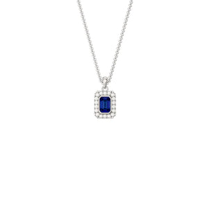 Sapphire Cubic Zirconia Silver Rectangle Pendant Necklace